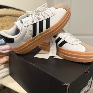 Adidas VL Court Bold Women's Sneakers - White and Black with Tan Sole NWT